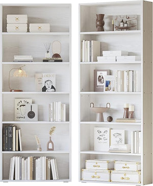 6-Tier Bookcase Set of 2, 70" Tall Floor Standing Bookshelf