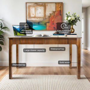 Mid-Century Modern Solid Wood Writing Desk with 2 Drawers