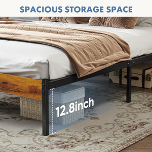 Industrial Metal Bed Frame with Headboard & Under-Bed Storage