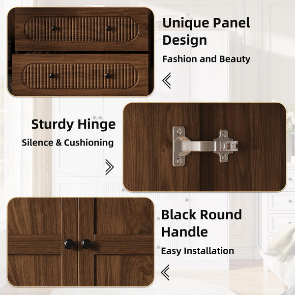 4-Door Freestanding Wardrobe Armoire with Drawers & Hanging Rods
