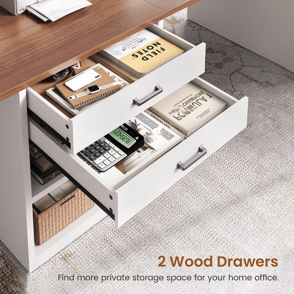 2-Person Computer Desk with Drawers & Storage Shelves, 90.5"