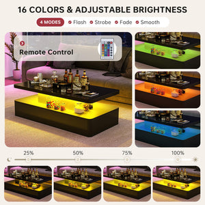 LED Coffee Table with Storage & Double-Layer Shelves