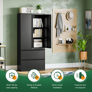 Metal Locking File Cabinet with Drawers and Adjustable Shelves