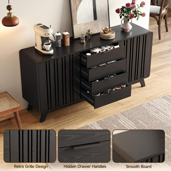 62" Sideboard Buffet Cabinet with Sliding Doors & 4 Drawers