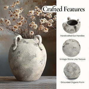 Rustic Terracotta Ceramic Vase with Handles
