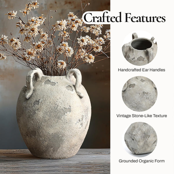 Rustic Terracotta Ceramic Vase with Handles