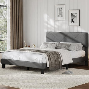 Upholstered Bed Frame with Diamond Quilted Headboard