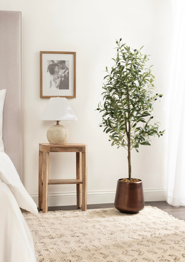 5 FT Faux Olive Tree with Bronze Metal Planter Pot