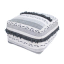 Handmade Boho Wool Cotton Pouf Ottoman with Fringe Trim