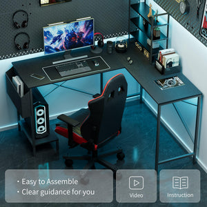 L-Shaped Gaming & Home Office Desk with CPU Stand and Side Storage Bag