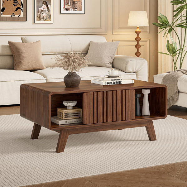 Mid-Century Modern Coffee Table with Sliding Cabinet Door