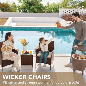 3-Piece PE Rattan Patio Furniture Set with Chairs and Table