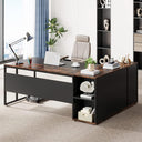 L-Shaped Executive Desk with Storage Cabinet & Shelves, 71"