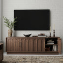 67" Mid-Century Modern TV Stand for 75 Inch TVs – Arched Wood Grain Media Console