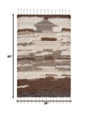 Hand-Knotted Wool Accent Rug 3' x 5' – Grey & Brown Tribal Design