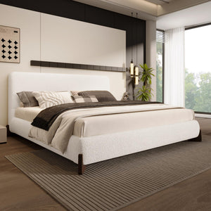 King Boucle Upholstered Bed Frame with Headboard