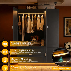 72" 3-Door Wardrobe with LED Light & Drawers