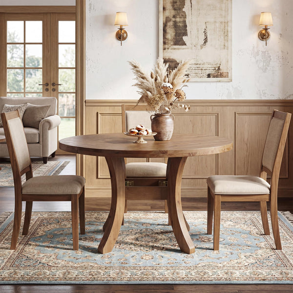 47" Round Solid Wood Dining Table with Curved Legs