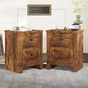 Nightstand Set of 2 with Charging Station & Drawers