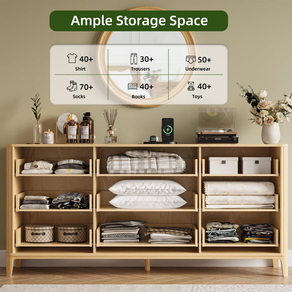 9-Drawer Fluted Dresser – 62.9" Wide Bedroom Chest of Drawers