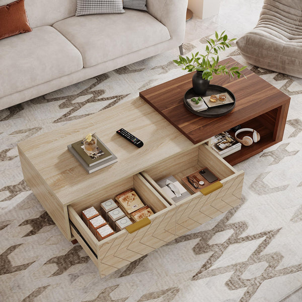 Extendable Coffee Table with Storage Drawers & Sliding Tabletop