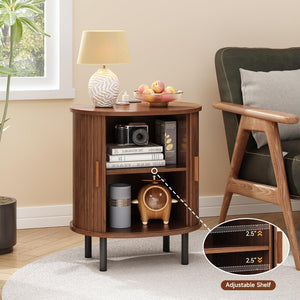 Fluted End Table with Storage & Charging Station