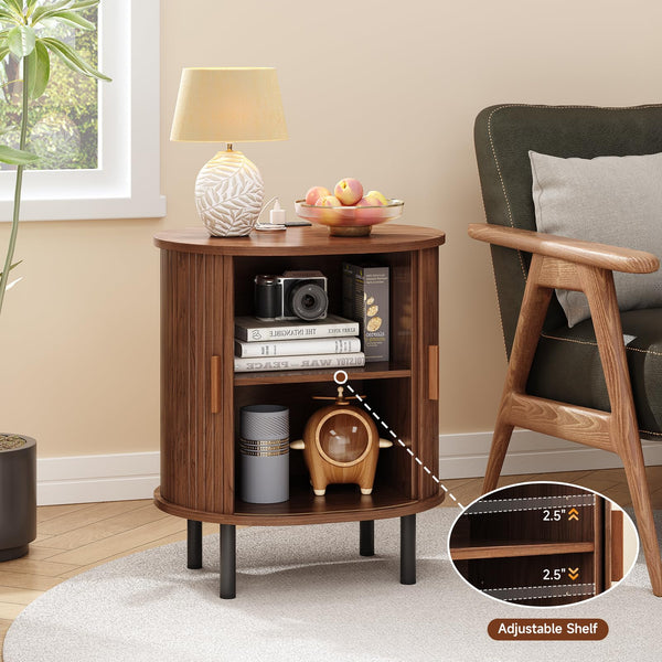 Fluted End Table with Storage & Charging Station