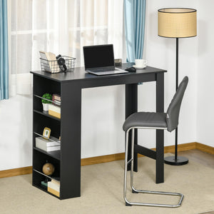 Modern Bar Table with 3 Storage Shelves, Black