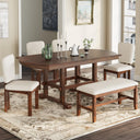 6-Piece Extendable Dining Table Set with Bench & 4 Chairs
