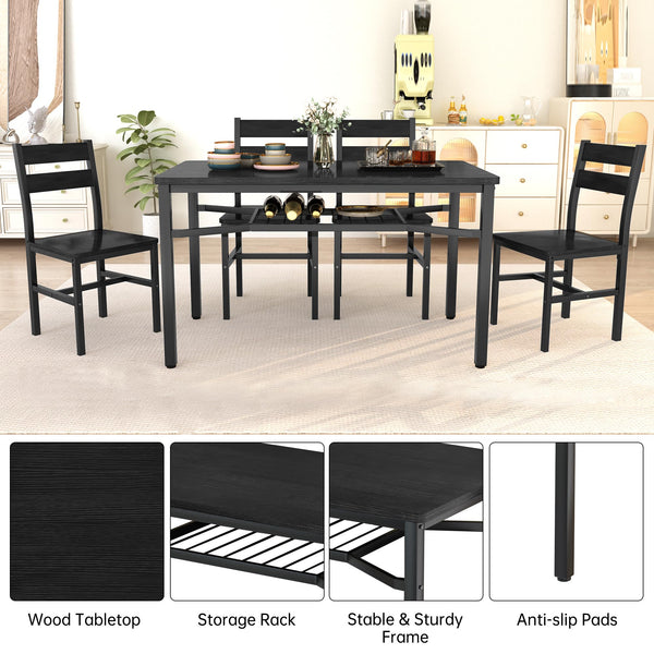 5-Piece Wood Dining Table Set with Storage Shelf