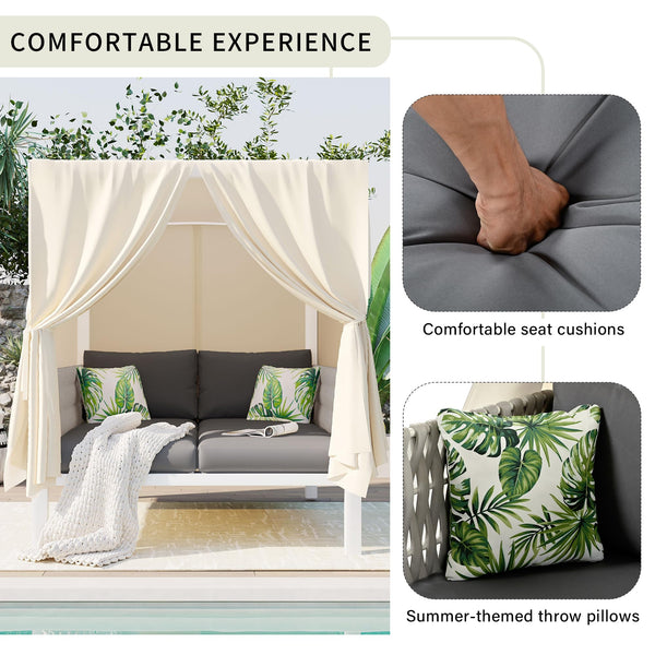 Outdoor Patio Daybed with Curtains & Cushions