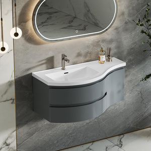 35.4" Wall Mounted Floating Bathroom Vanity with Stone Resin Sink