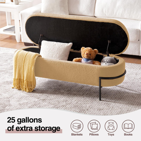 Sherpa Upholstered Storage Ottoman Bench with Metal Legs