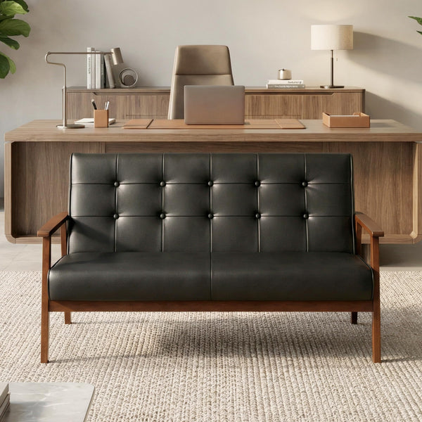 Mid-Century Modern Loveseat Sofa – Faux Leather, 2-Seat