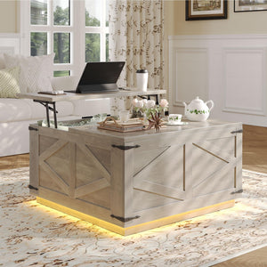 Farmhouse Lift Top Coffee Table with LED & USB-C
