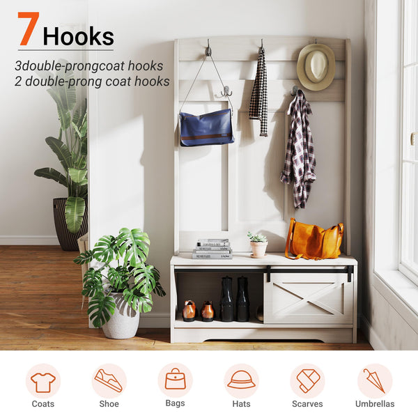 Hall Tree with Bench, Coat Hooks & Shoe Storage