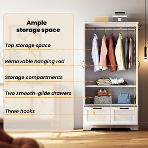 Armoire Wardrobe Closet with Doors, Drawers & Hanging Rod – White