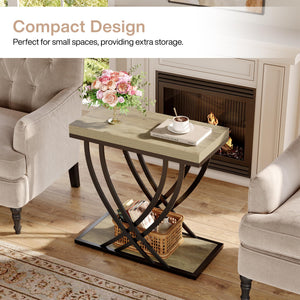 2-Tier Industrial End Table with Metal Frame