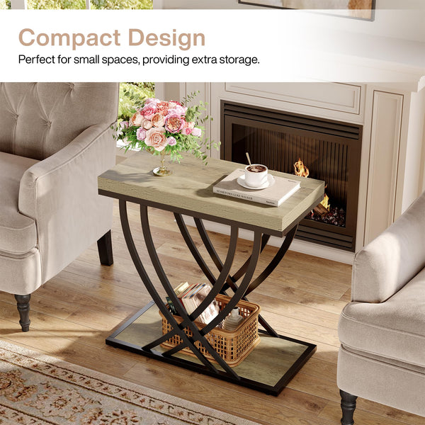 2-Tier Industrial End Table with Metal Frame