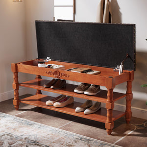 Storage Bench with Lift Top & Open Shelves