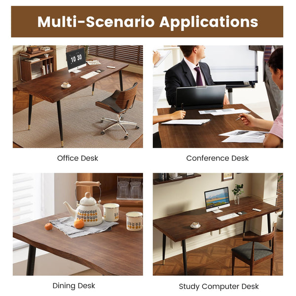 55-Inch Solid Wood Live Edge Desk with Metal Frame