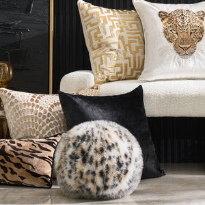 Spotted Faux Fur Ball Pillow 12" | Leopard Print Round Throw Pillow