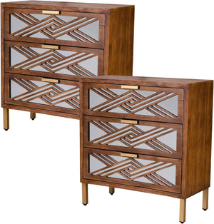 2-Door Accent Cabinet & 3-Drawer Dresser with Geometric Mirror Front