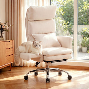 Okeysen Office Chair with Flip Armrests, Big and Tall Office Chair with Foot Rest, Wide Reclining Desk Chair for Cross Legged Sitting & Pets, Executive Ergonomic Computer Gaming Chair with Pillow