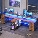 94.5" 2-Person Desk with Drawers, LED Lights, Monitor Stand & Power Strip