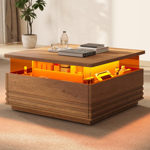Square Fluted Coffee Table with LED Lights and Storage