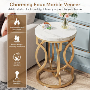 Round End Table with Faux Marble Top
