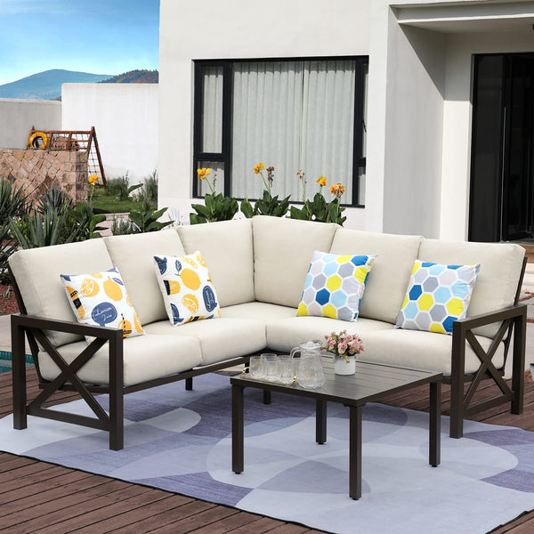 6-Piece L-Shape Outdoor Patio Sectional Sofa Set with Metal Frame & Olefin Cushions