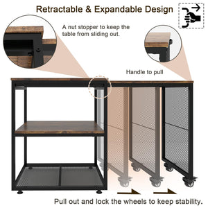 Rolling Printer Stand with Storage Shelves & Extendable Craft Table