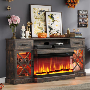 Farmhouse Fireplace TV Stand with 3-Sided LED Glass – 70" Entertainment Center